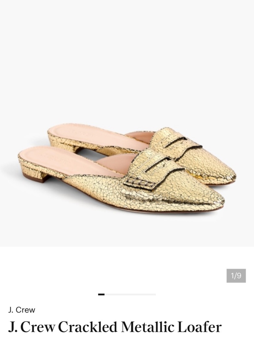 J. Crew Crackled Metallic Gold Pointed Mule Loafers